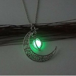 Glow In The Dark Hollow Moon Crescent Pendant Necklace